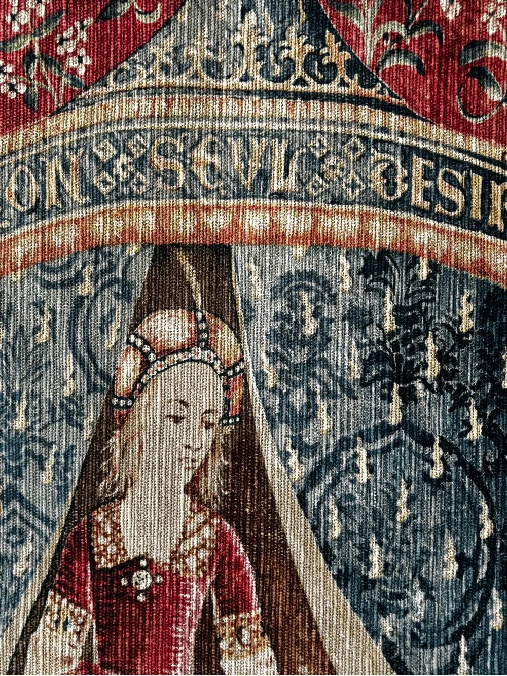 Lady and the Unicorn a Red Medieval-Style Wall Tapestry 65 x 55